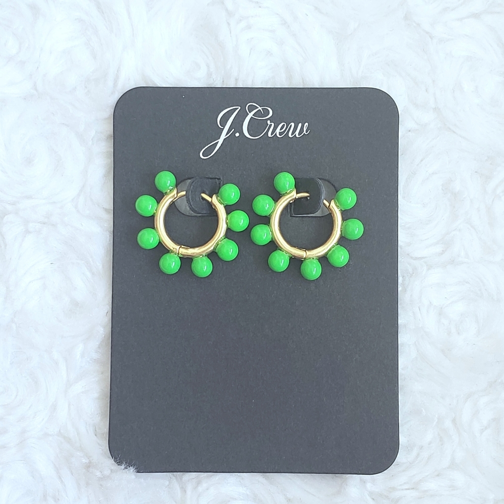 NWT J.Crew Pearl Charm Huggie Hoops Vivid Lime